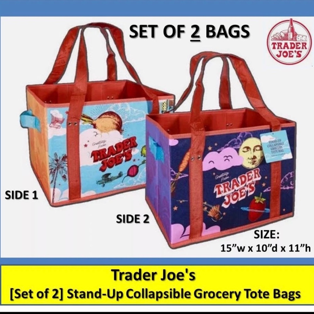 Trader Joe's Collapsible Grocery Tote Bags Set
